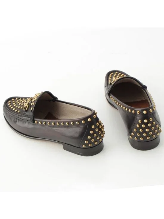 Gucci Horsebit Studded Loafers Black Gold 36.5 - Picture 4 of 10